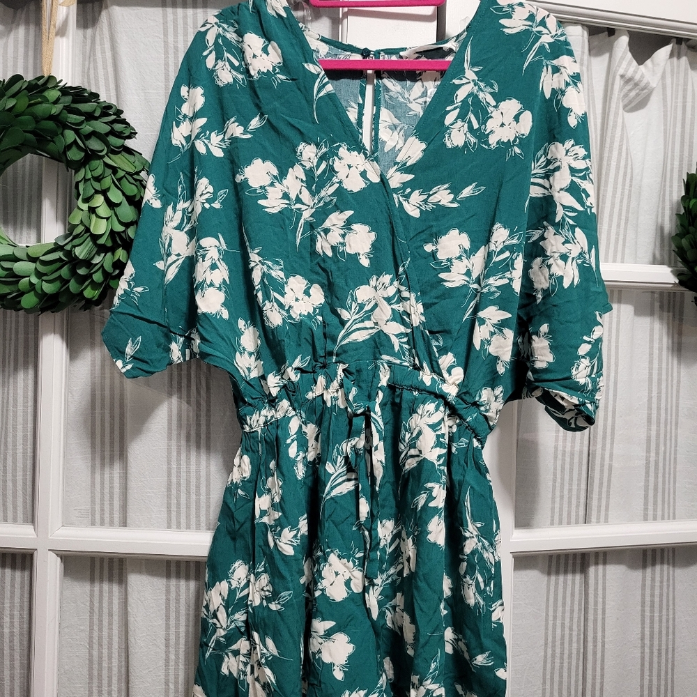 Teal Floral Kimono Romper